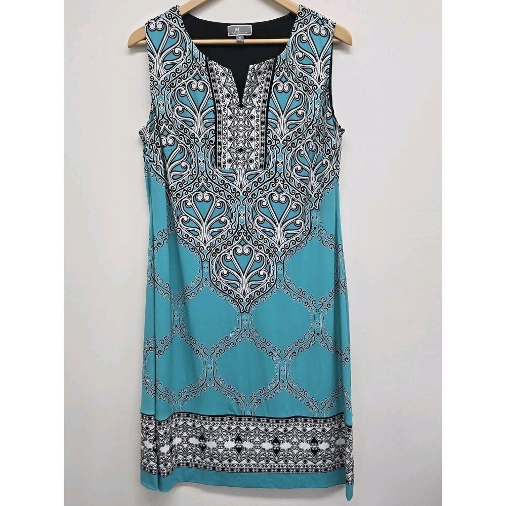JM Collection Sleeveless Dress Women's Size M Studded Notched Neckline Stretch